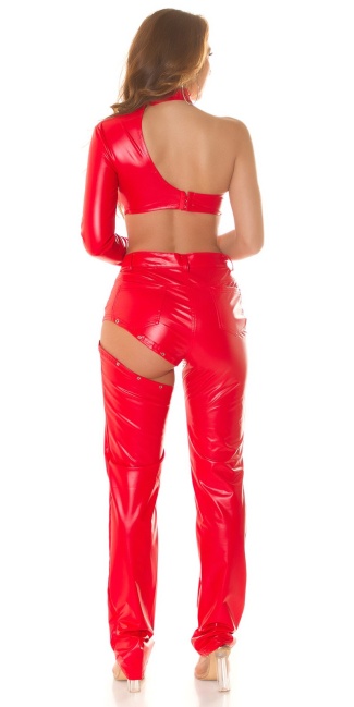 Kim K. Style One Arm Crop Top Leather Look Red
